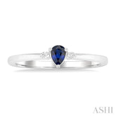 4x3 MM Pear Shape Sapphire and 1/50 Ctw Petite Round Cut Diamond Fashion Ring in 10K White Gold